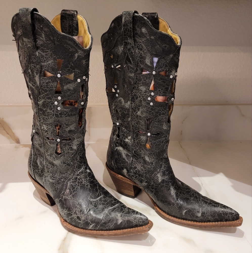 Corral Cross Cut Out Leather Western Boots 2123 Size 7.5